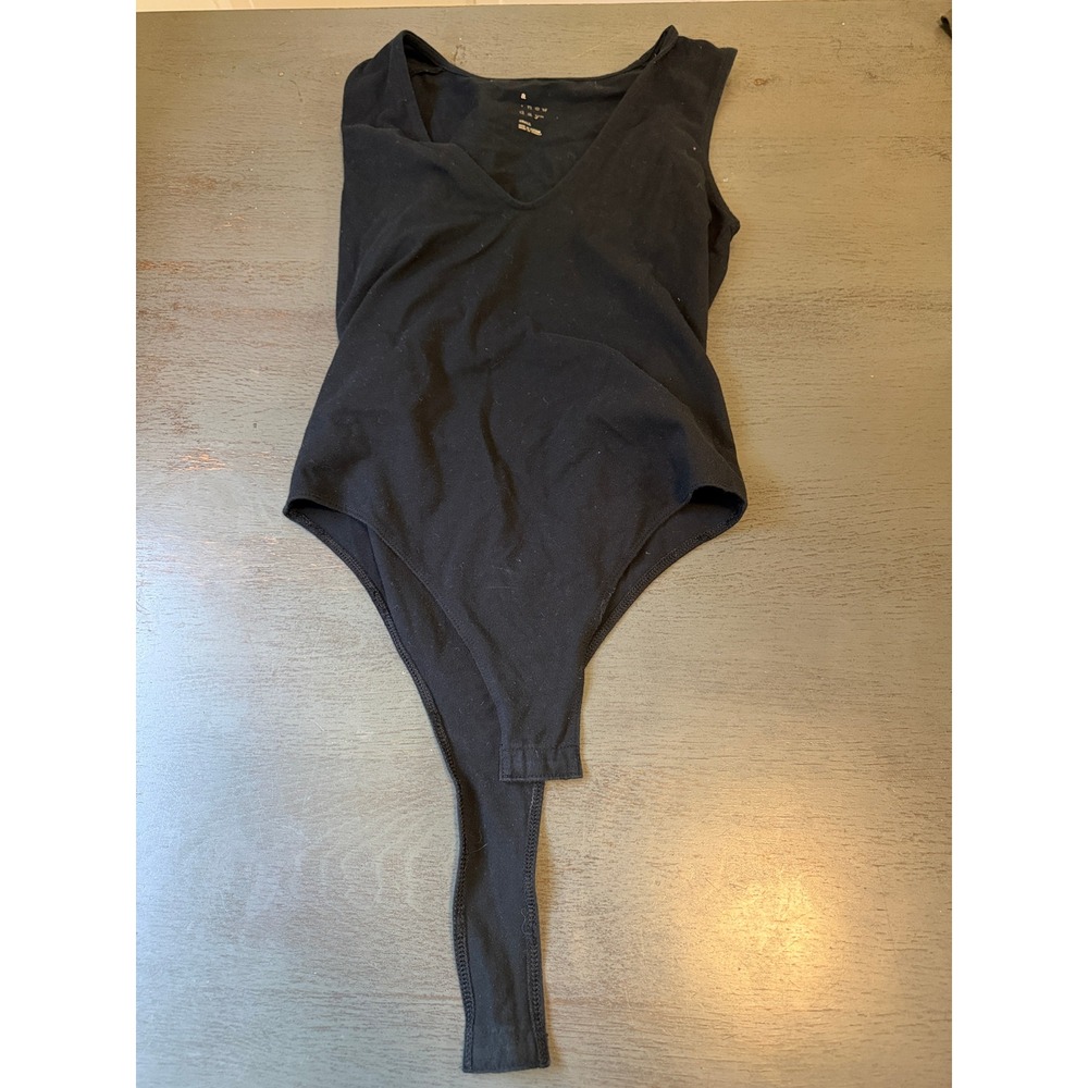 A New Day Womens Black V-Neck Sleeveless Bodysuit Size S Snap Closure Cotton